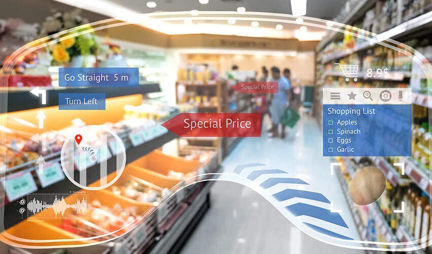 image of grocery store with an overlay of AR glasses