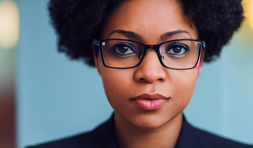 AI-generated image of a Black woman wearing glasses